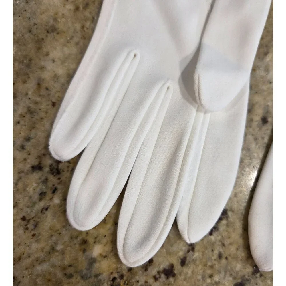Vintage Womens Size S 6.5 White Nylon Formal Short Gloves Bow Scallop Pretty